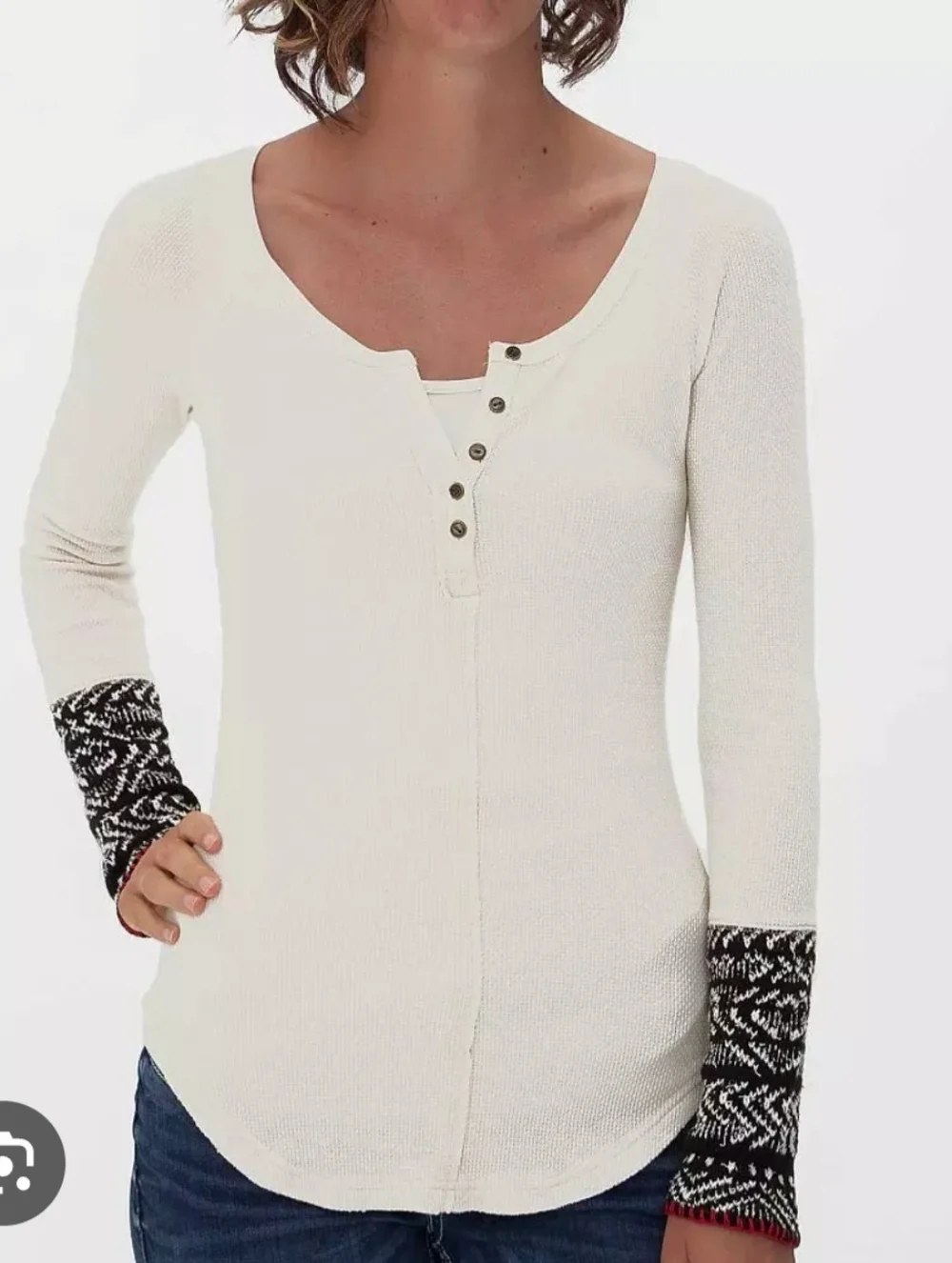 Free People We The Free Ski Lodge Thermal Henley • Ivory & Navy • Size M • NWOT